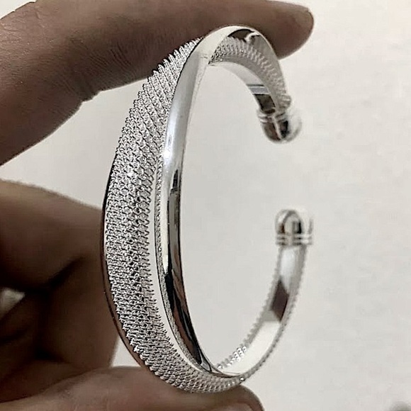 Sterling Silver Mesh Bangle Cuff Bracelet - Picture 9 of 12